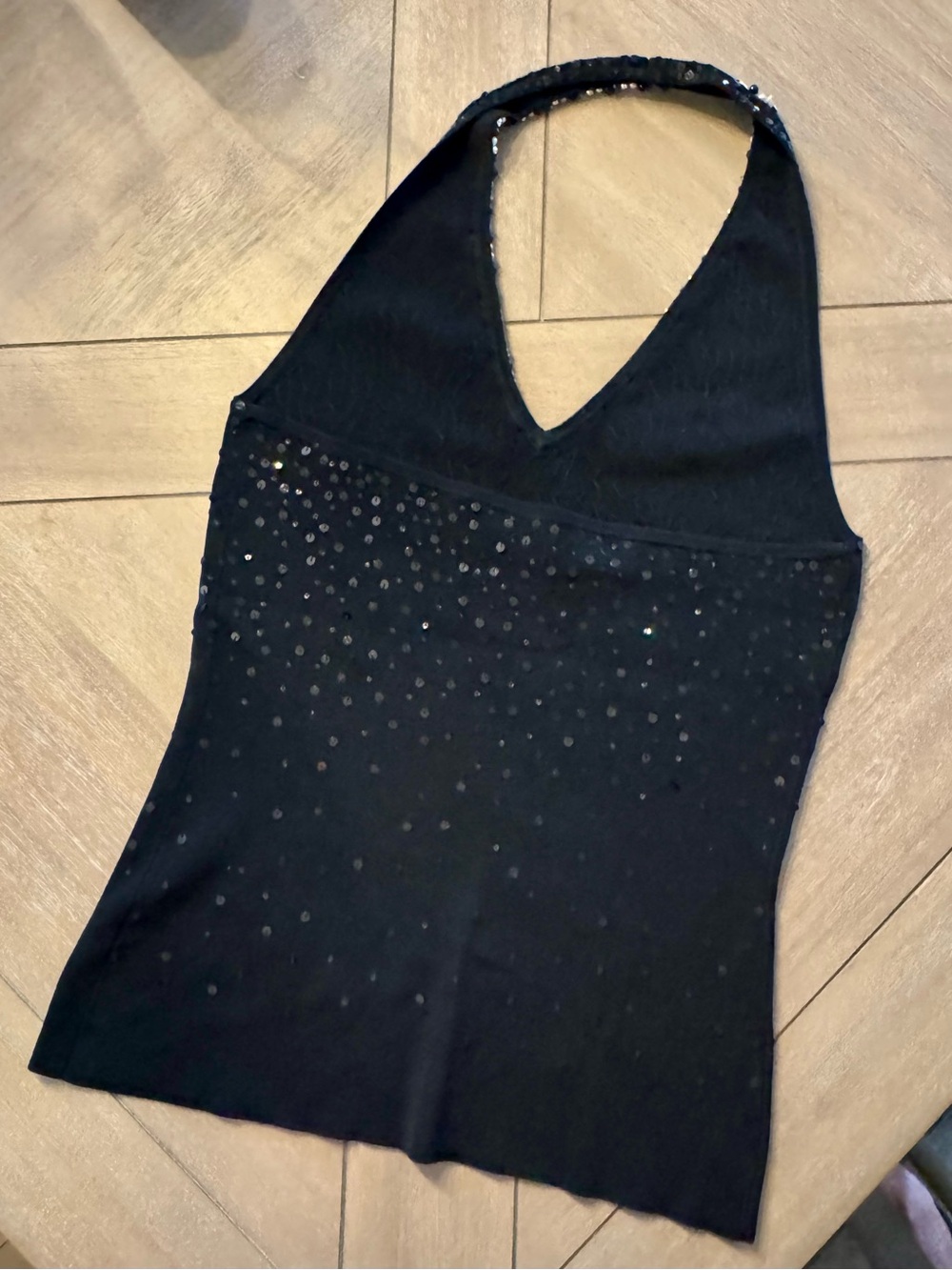 White House Black Market Black Halter Top with Sequined Details - Picture 6 of 8